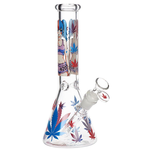 420 Anime Girl Beaker Glass Water Pipe - 10" / 14mm F