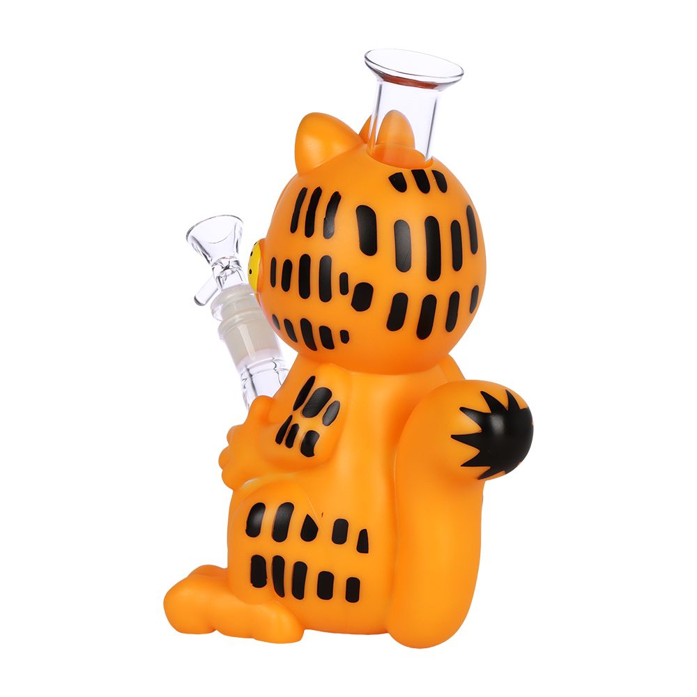 Stoned Orange Cat Glass & Vinyl Water Pipe - 8.7" / 14mm F