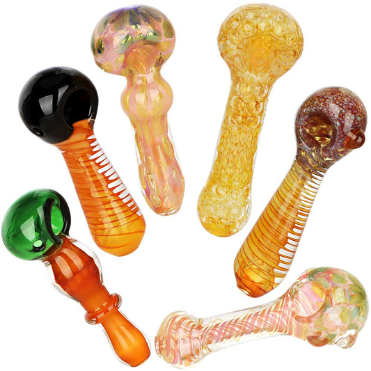 6CT BUNDLE - All Worked Up Glass Spoon Pipes - 4.5"- 5" / Assorted Colors and Styles