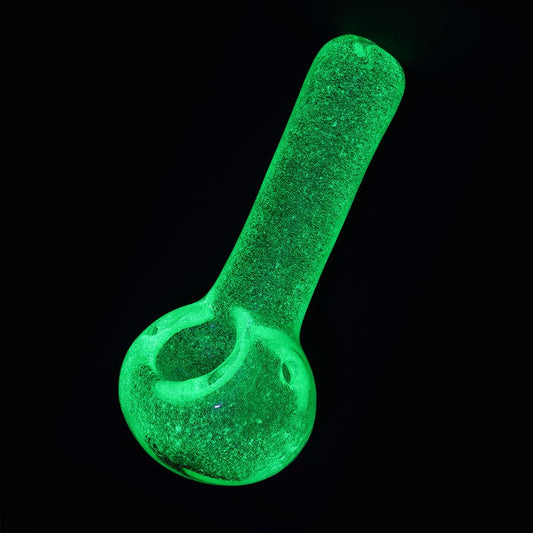 Green Glow In Dark Glass Spoon Pipe - 3.75"