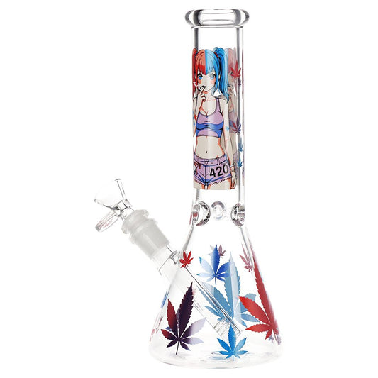 420 Anime Girl Beaker Glass Water Pipe - 10" / 14mm F