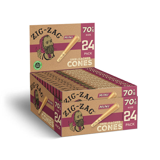 Zig Zag Unbleached Mini Cones | 24pk | 70mm | 12pc Display