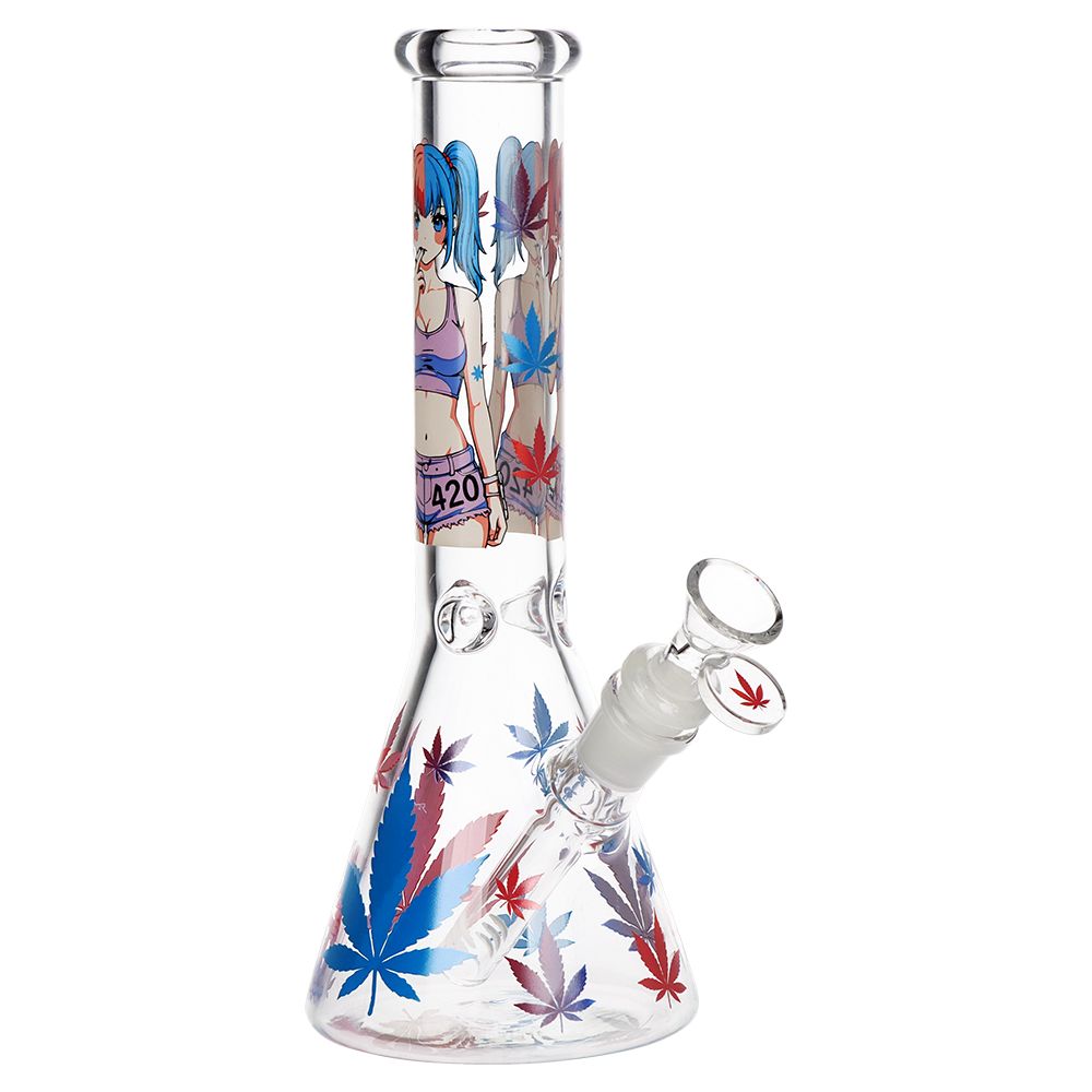 420 Anime Girl Beaker Glass Water Pipe - 10" / 14mm F