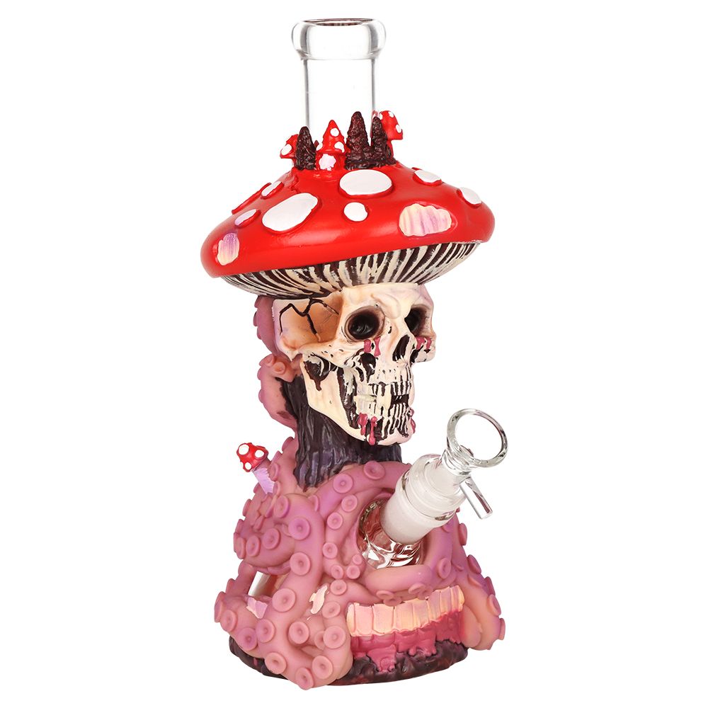 Mushroom Skull Tentacle Glass & Vinyl Water Pipe - 10.5" / 14mm F