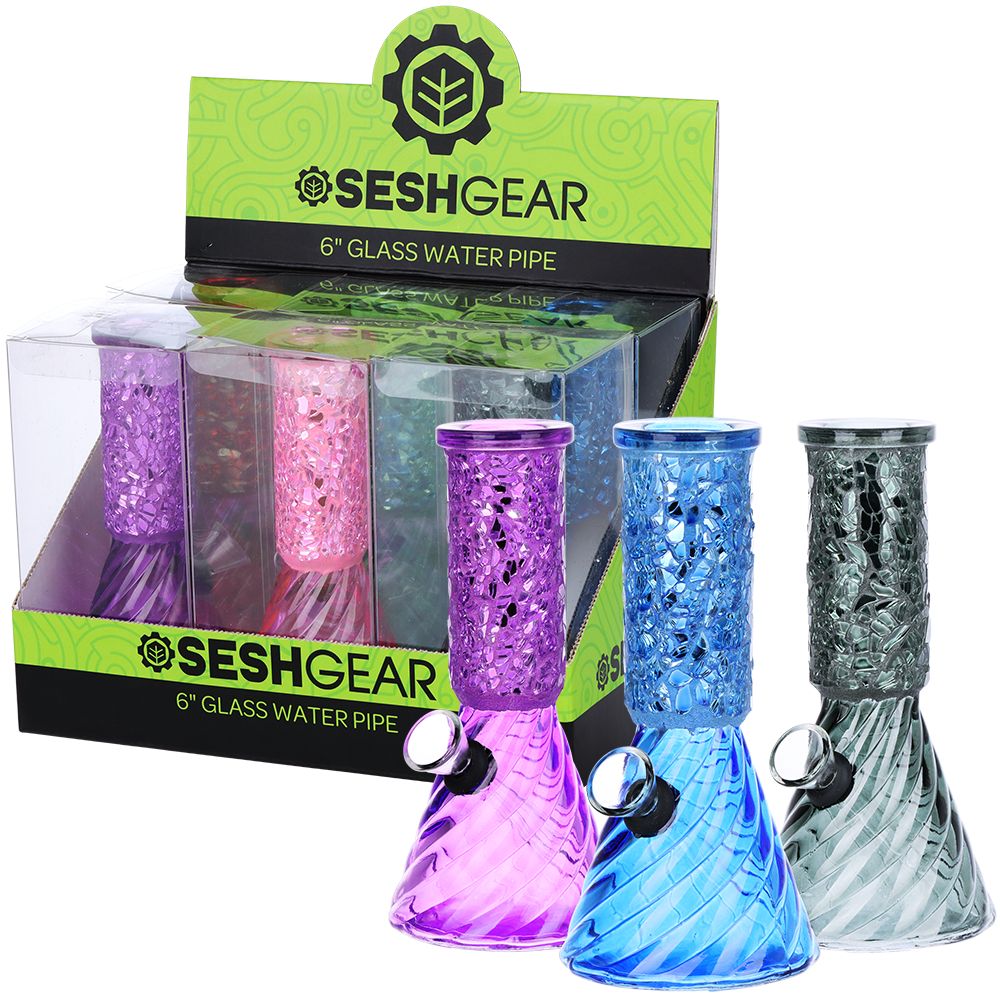 SeshGear Crystalline Beaker Mini Glass Water Pipe - 6" / 6ct