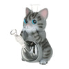 Grey Tabby Cat Glass & Vinyl Water Pipe - 9"
