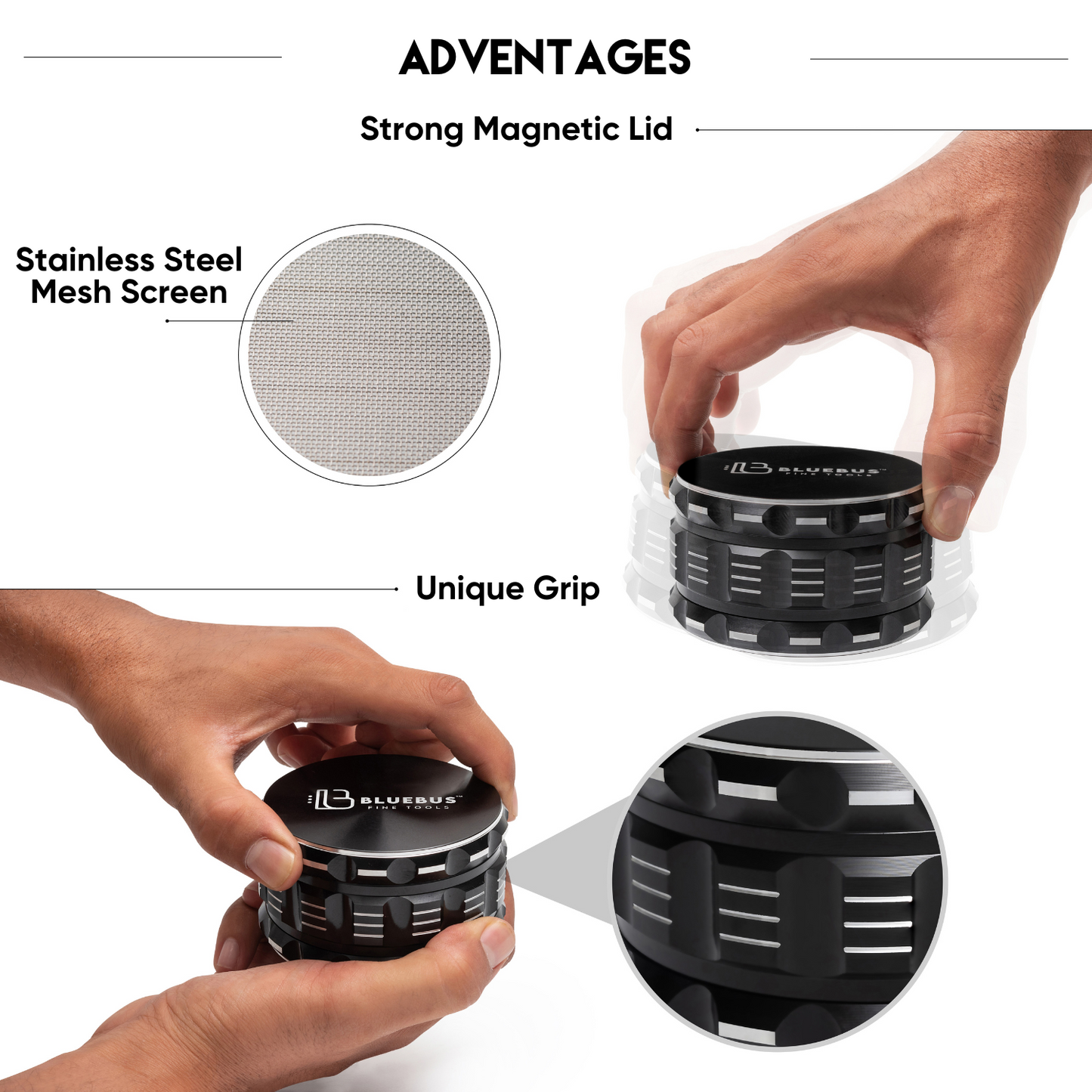 GA 4-Piece Aluminum Herb Grinder – 3.5-Inch Extra-Large | BlueBus Fine Tools