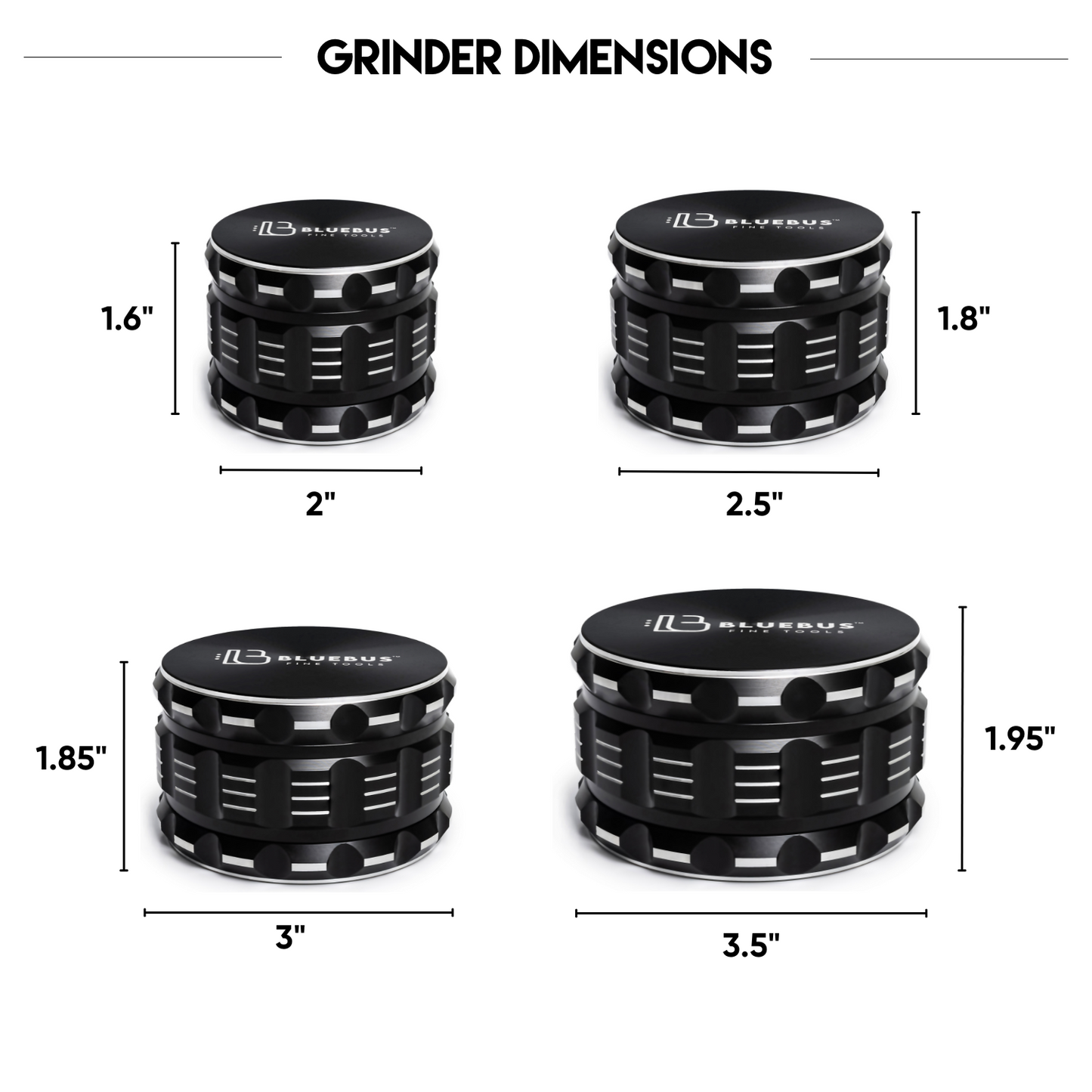 GA 4-Piece Aluminum Herb Grinder – 2-Inch Compact | BlueBus Fine Tools
