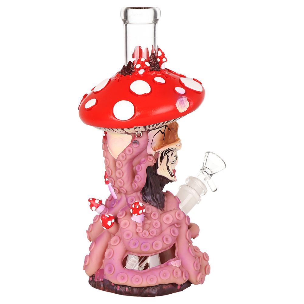 Mushroom Skull Tentacle Glass & Vinyl Water Pipe - 10.5" / 14mm F