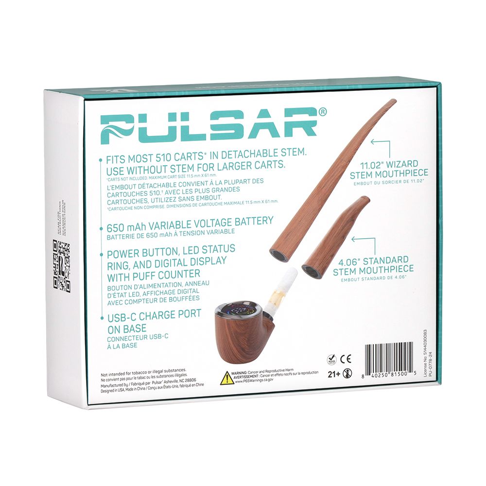 Pulsar 510 DL Wizard Pipe Variable Voltage Cartridge Vape | 650mAh