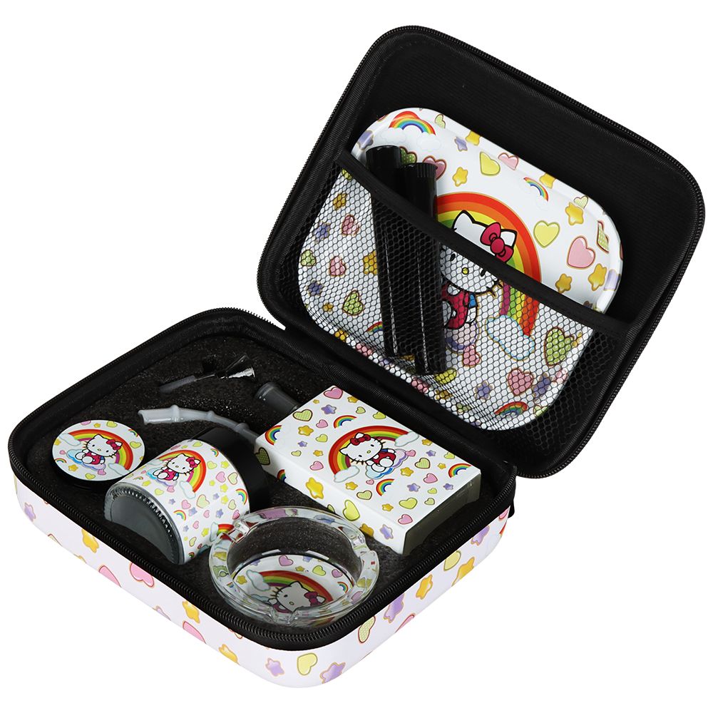 Hello Kitty Juicebox Glass Water Pipe Smoker's Travel Kit - 7" / 14mm F / Rainbow Kitty