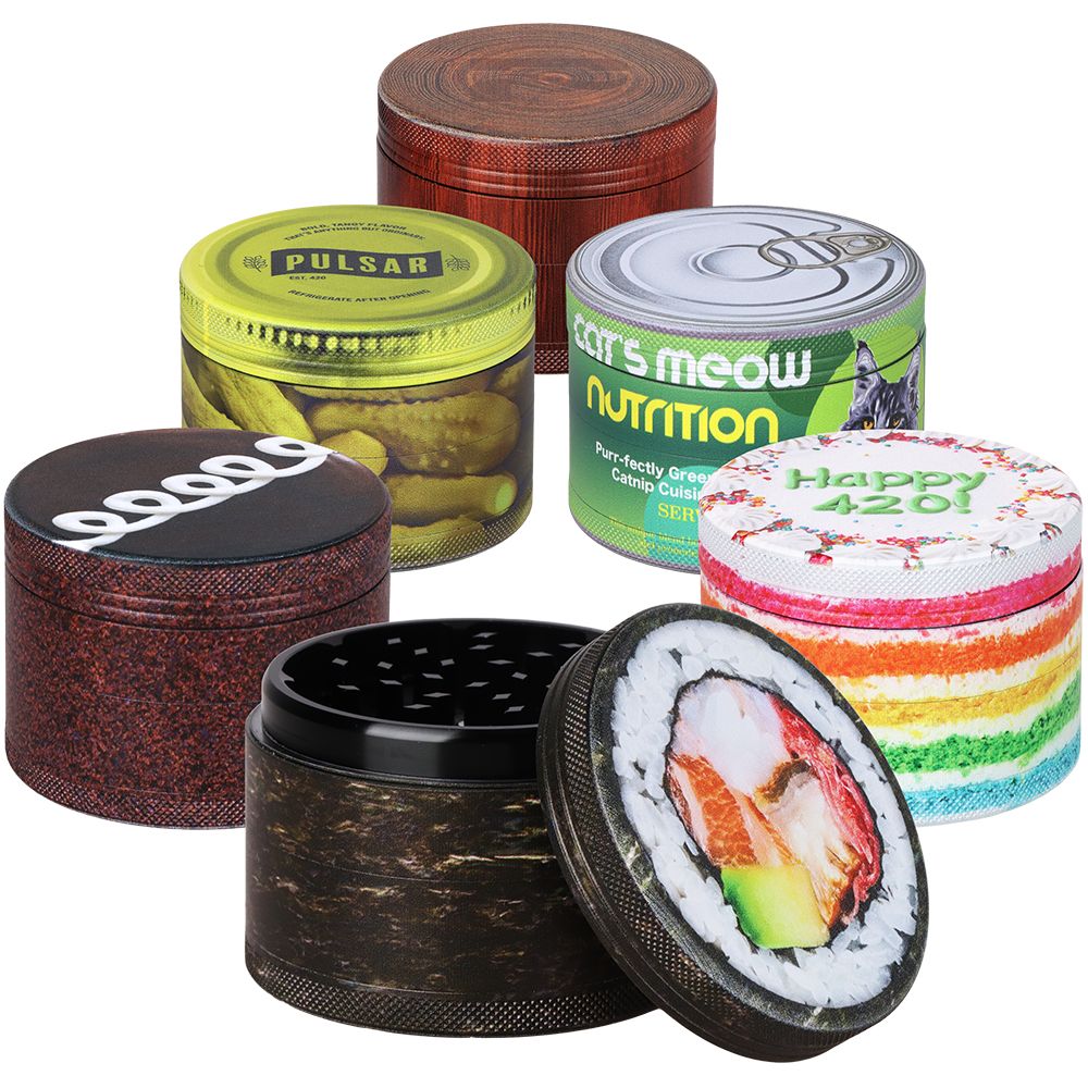 6CT DISPLAY - Pulsar Design Series Aluminum Grinder V3 - 4pc / 2.5" / Assorted Designs