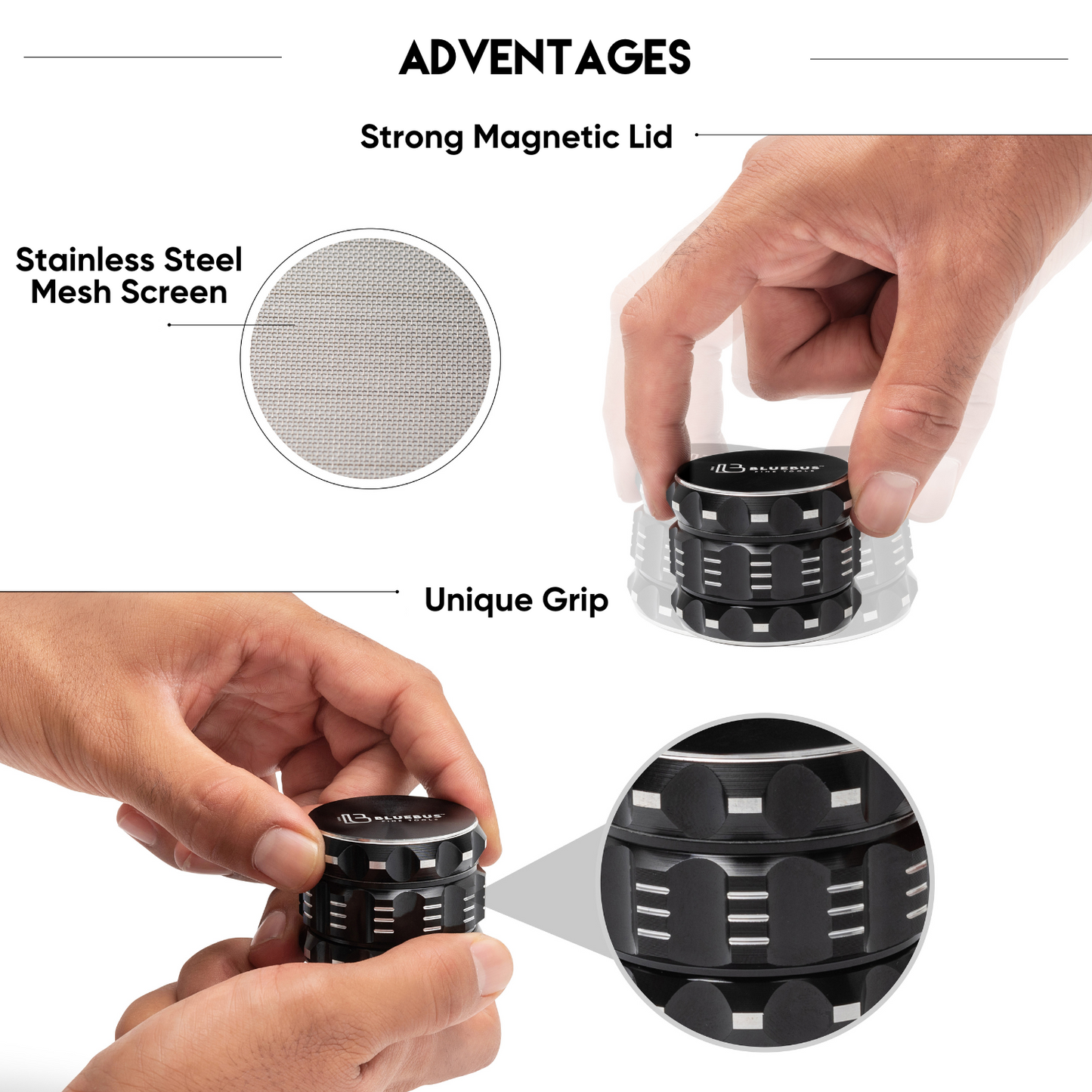 GA 4-Piece Aluminum Herb Grinder – 2-Inch Compact | BlueBus Fine Tools