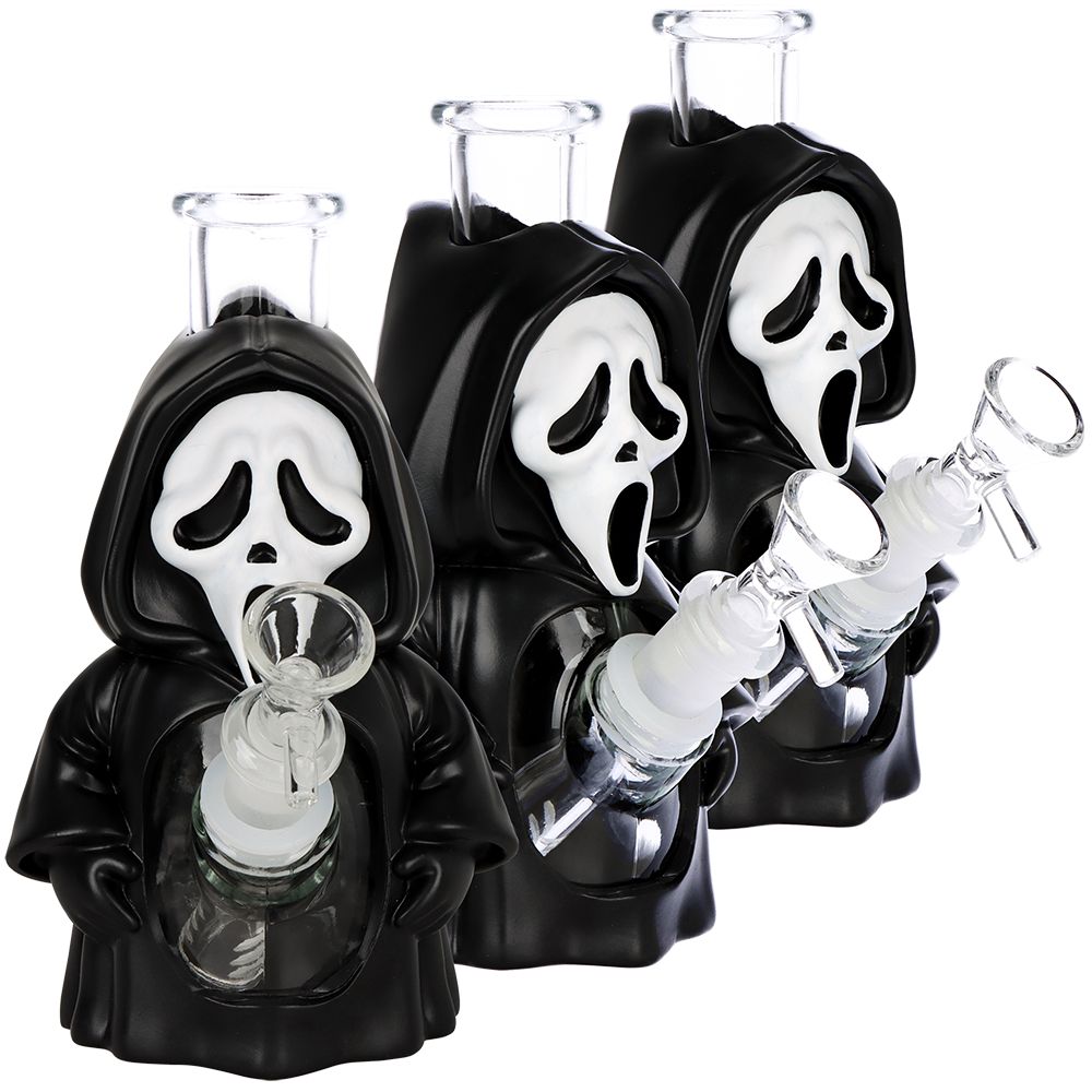 3CT BUNDLE - Scary Masked Glass & Vinyl Water Pipe - 6.6" / 14mm F
