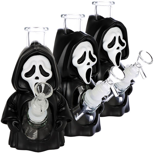 3CT BUNDLE - Scary Masked Glass & Vinyl Water Pipe - 6.6" / 14mm F