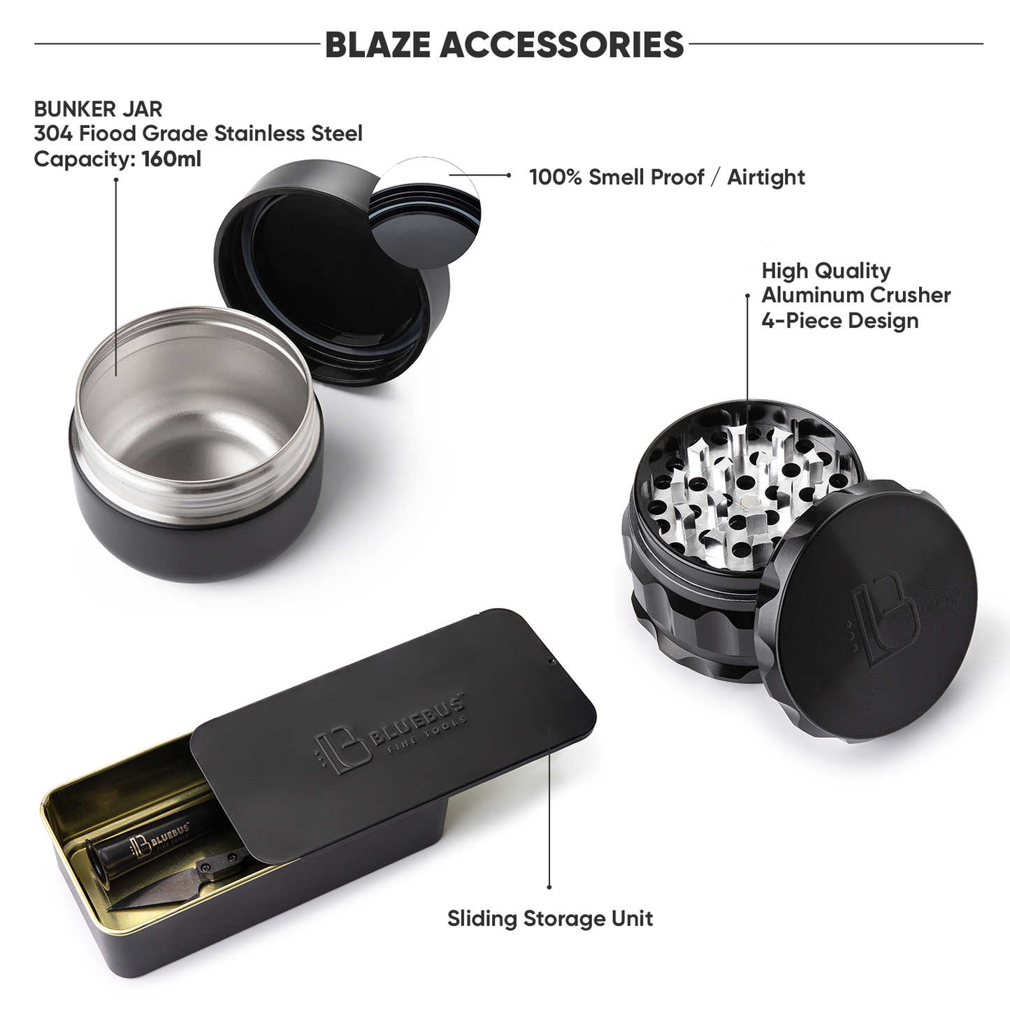 BLAZE Wooden Stash Rolling Tray with Accessories | BlueBus Fine Tools