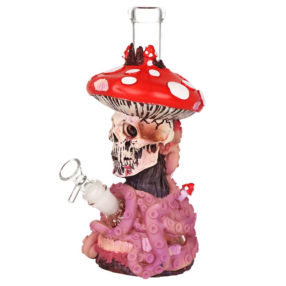Mushroom Skull Tentacle Glass & Vinyl Water Pipe - 10.5" / 14mm F